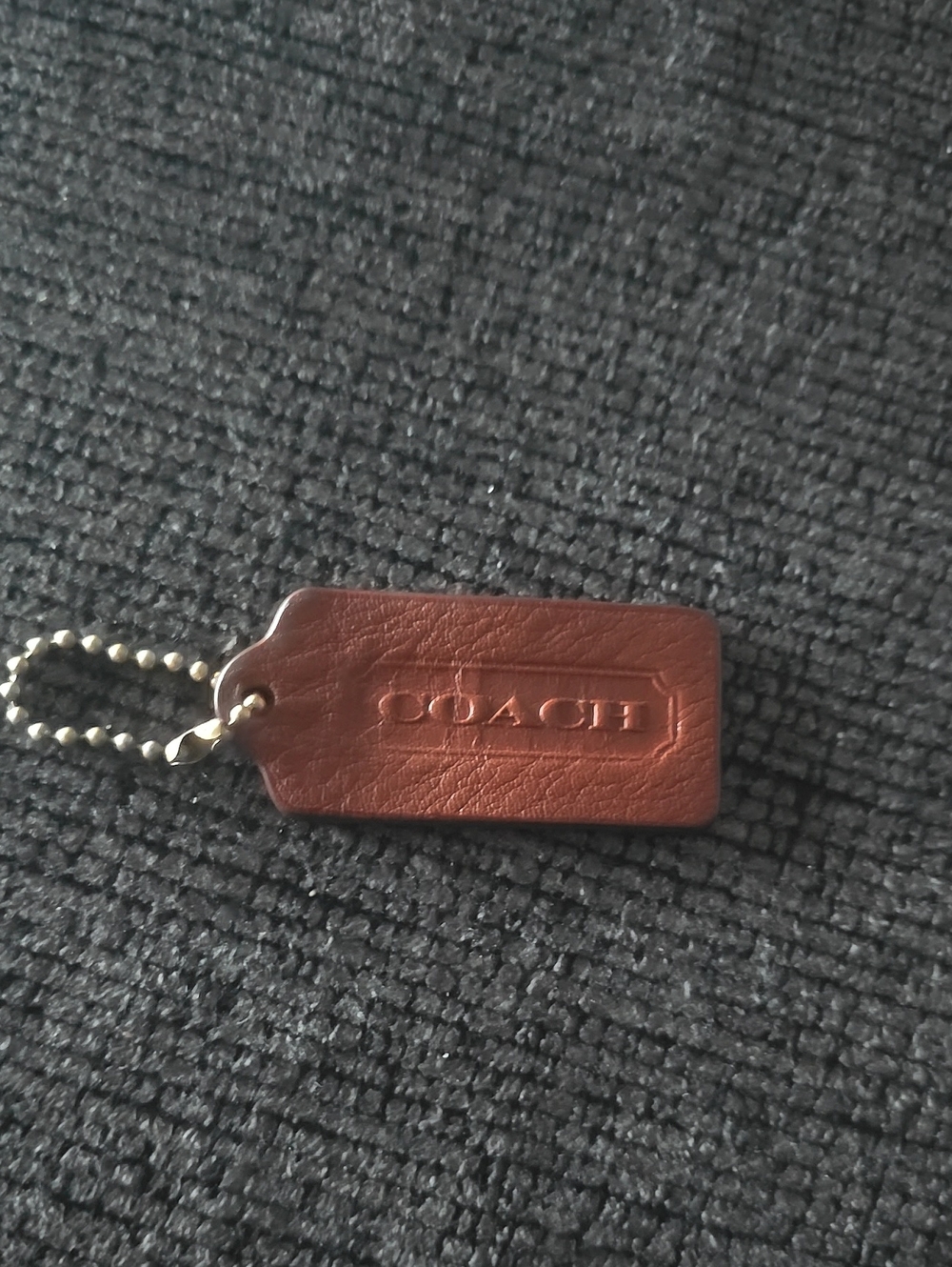 Coach Brown Leather Logo Tag Keychain with Silver Chain